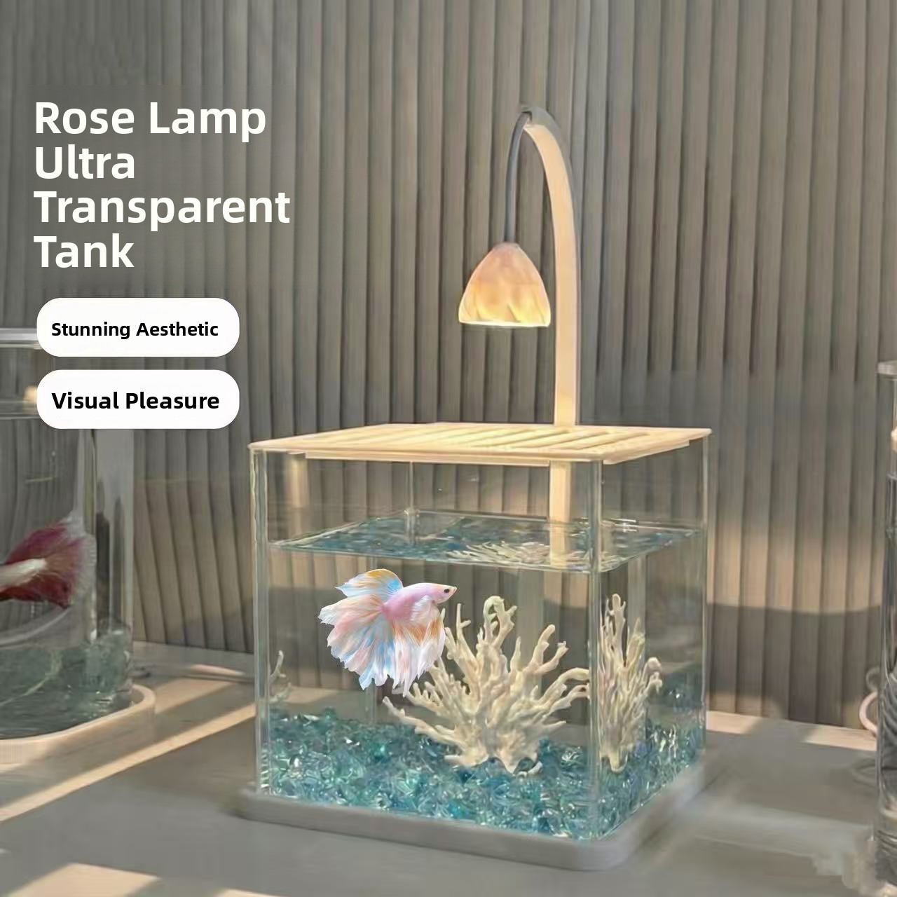 Betta Fish Tank - Akuarium Akrilik dengan Hiasan Kristal Es,